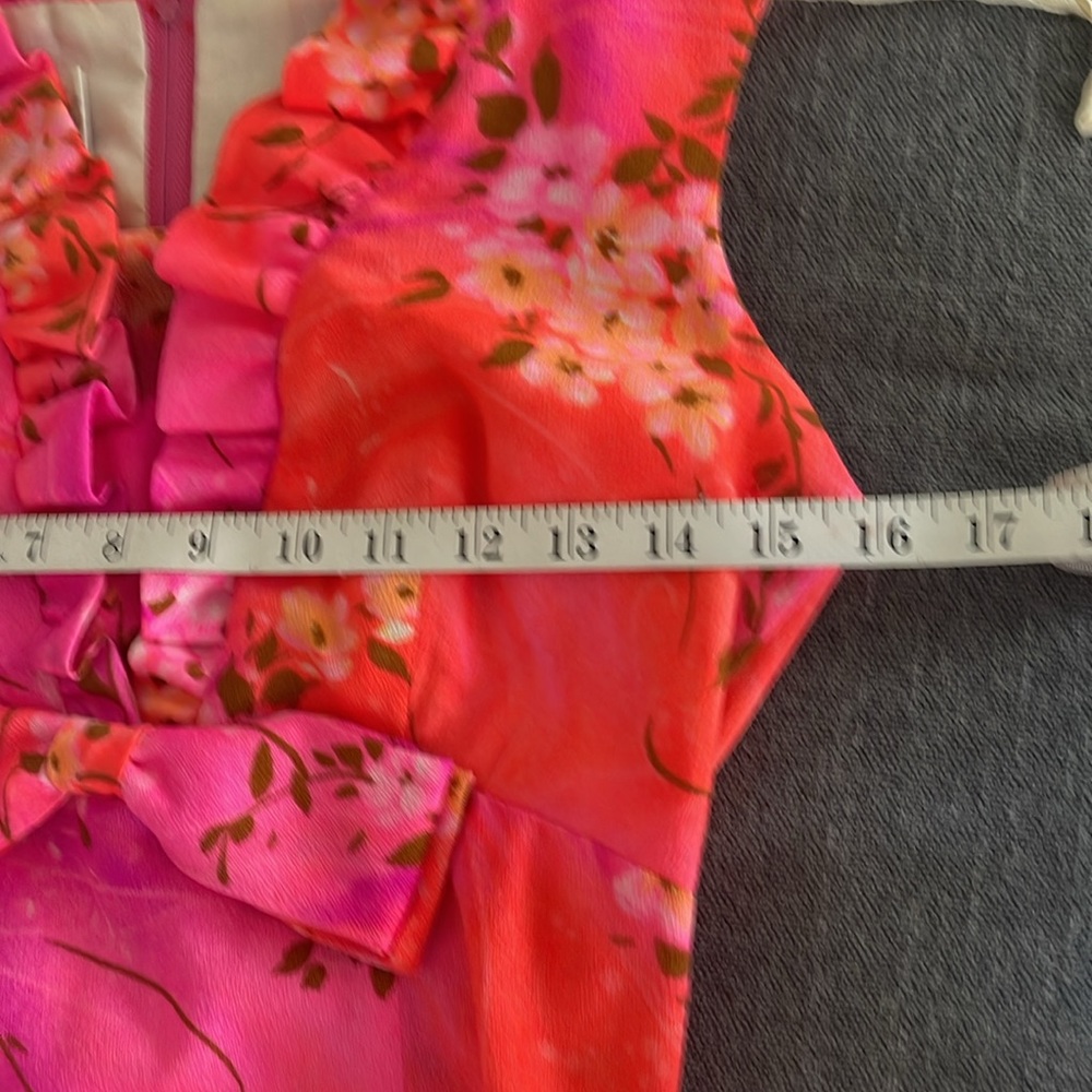 VTG Mildred's Hawaii Dress Barkcloth/Bright Neon Floral Ruffled Bow 60s 70s - Picture 12 of 14